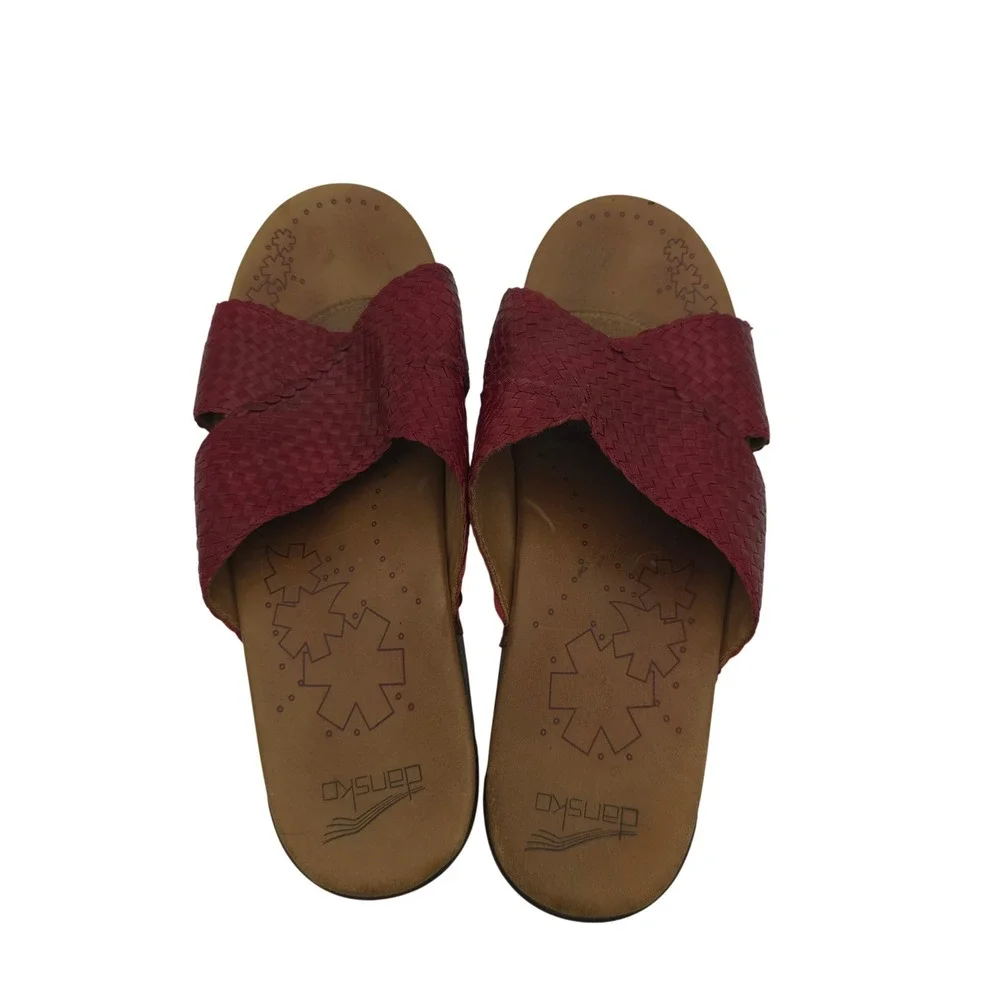Dansko Oxblood Woven Leather‎ Slide Sandals 41/10 Comfort Wedge Boho